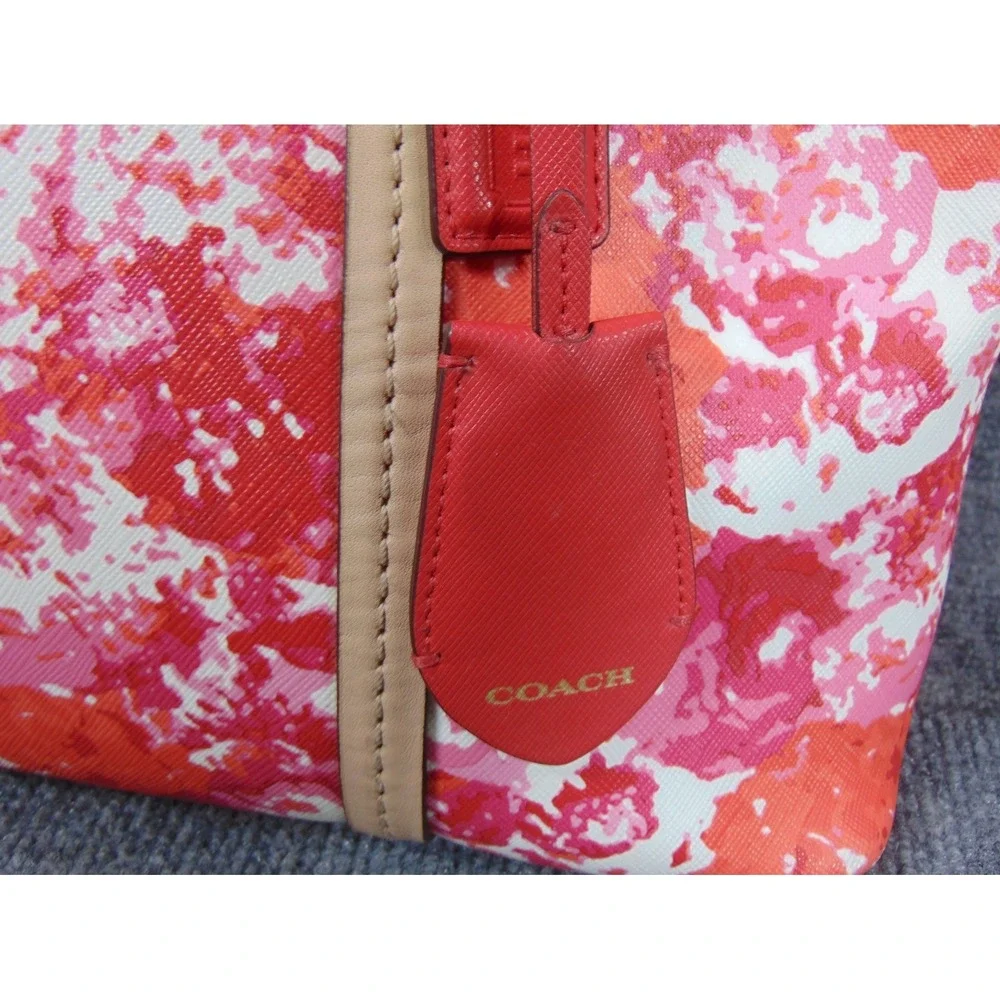 Coach Satchel Pink Orange Floral Coated Canvas Leather Trim F31341‎ FLAW READ